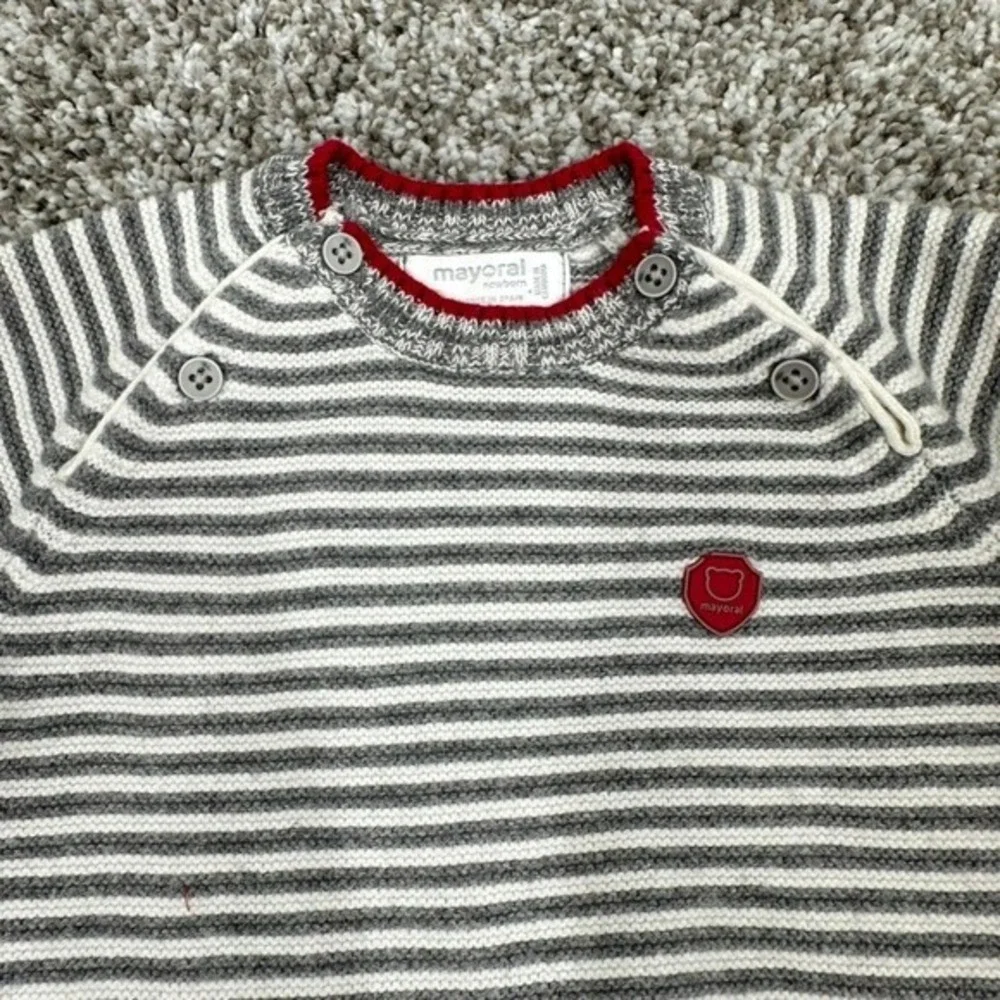Mayoral Newborn Infant Outfit Set Grey‎ Striped Sweater Red Corduroy Pants 12M